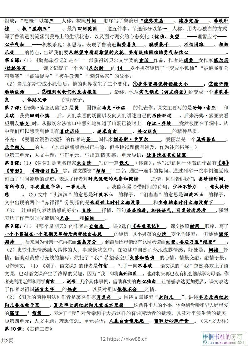 图片[2]-六年级下册课文必背核心知识点梳理-佑学宝学科网