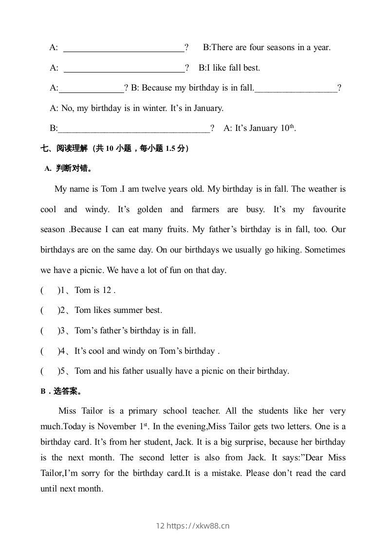 图片[3]-五年级英语下册期末测试卷3（人教PEP版）-佑学宝学科网