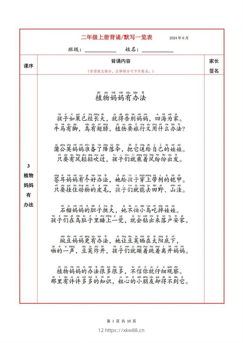 二上语文必背内容默写表-佑学宝学科网