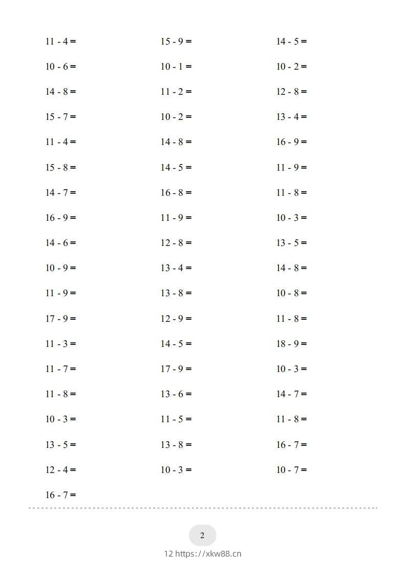 图片[2]-一年级数学上册（20以内的退位减法）1500题（人教版）(1)-佑学宝学科网