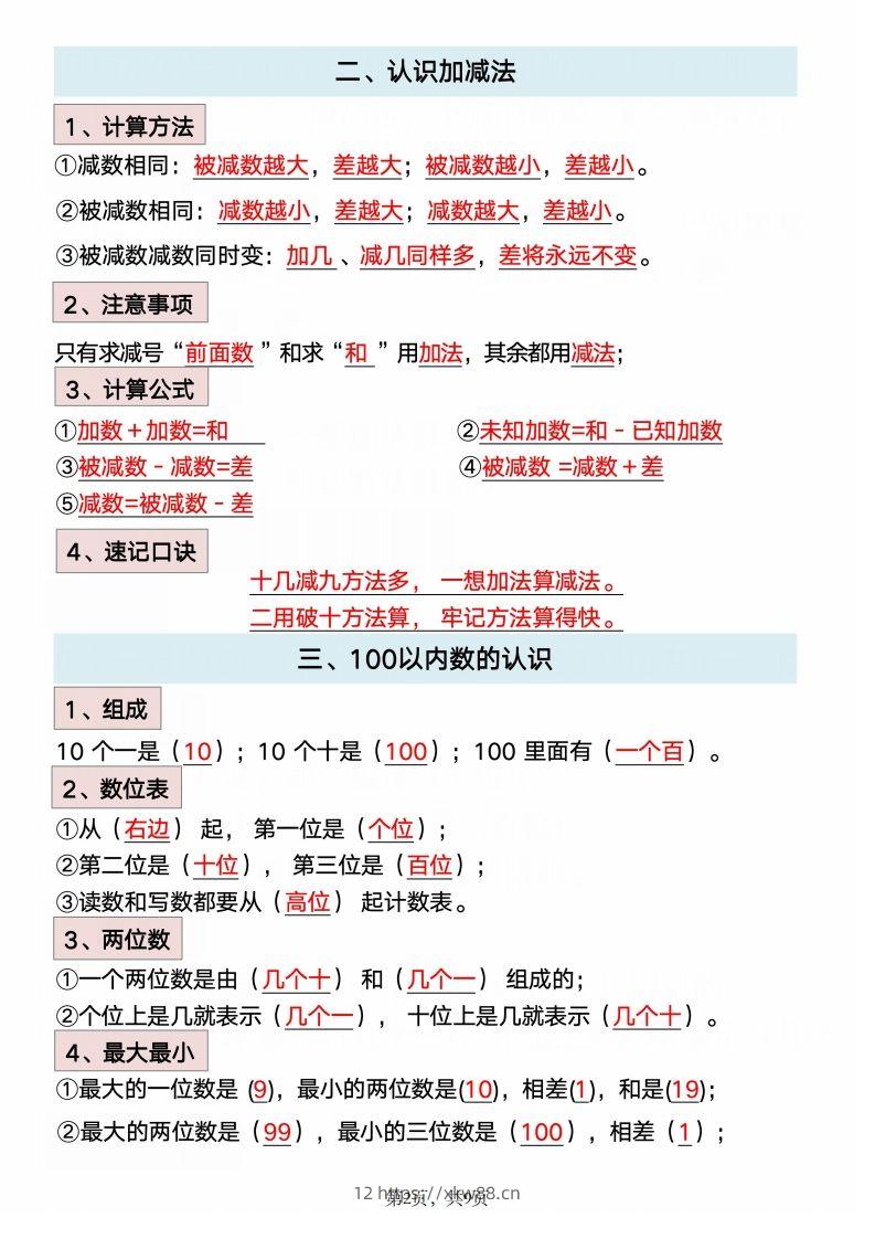 图片[2]-数学一年级下册必背知识点汇总-佑学宝学科网