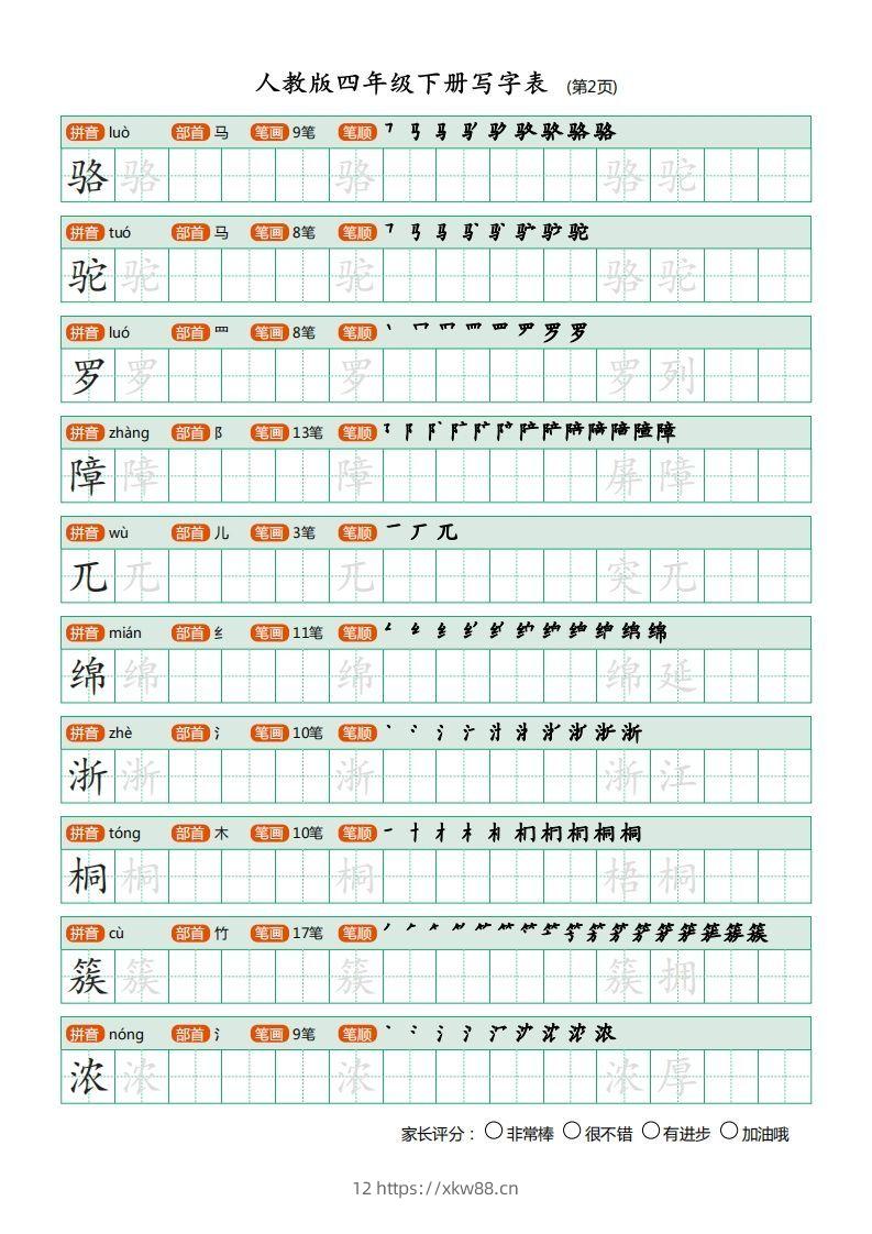 图片[2]-四年级语文下册写字表（20页）PDF（部编版）-佑学宝学科网