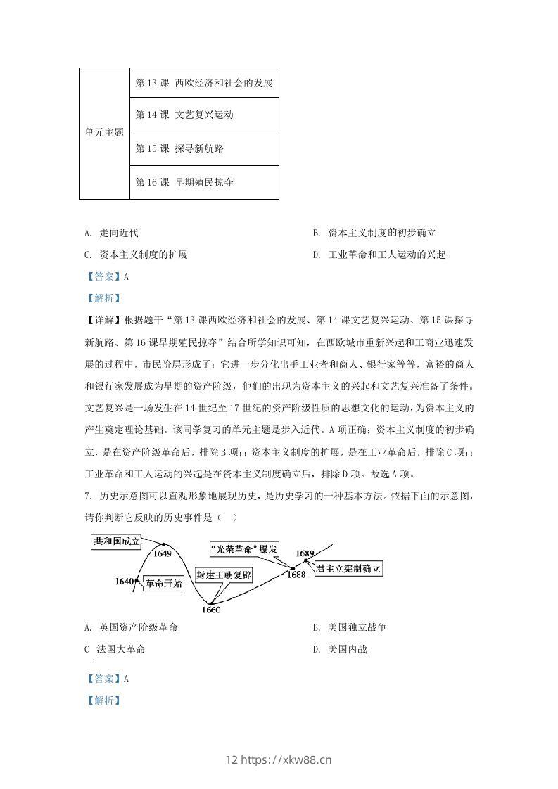 图片[3]-2021-2022学年山东省济南市高新区九年级上学期历史期末试题及答案(Word版)-佑学宝学科网
