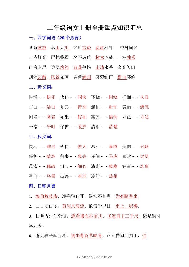 【全册重点知识汇总】二上语文-佑学宝学科网