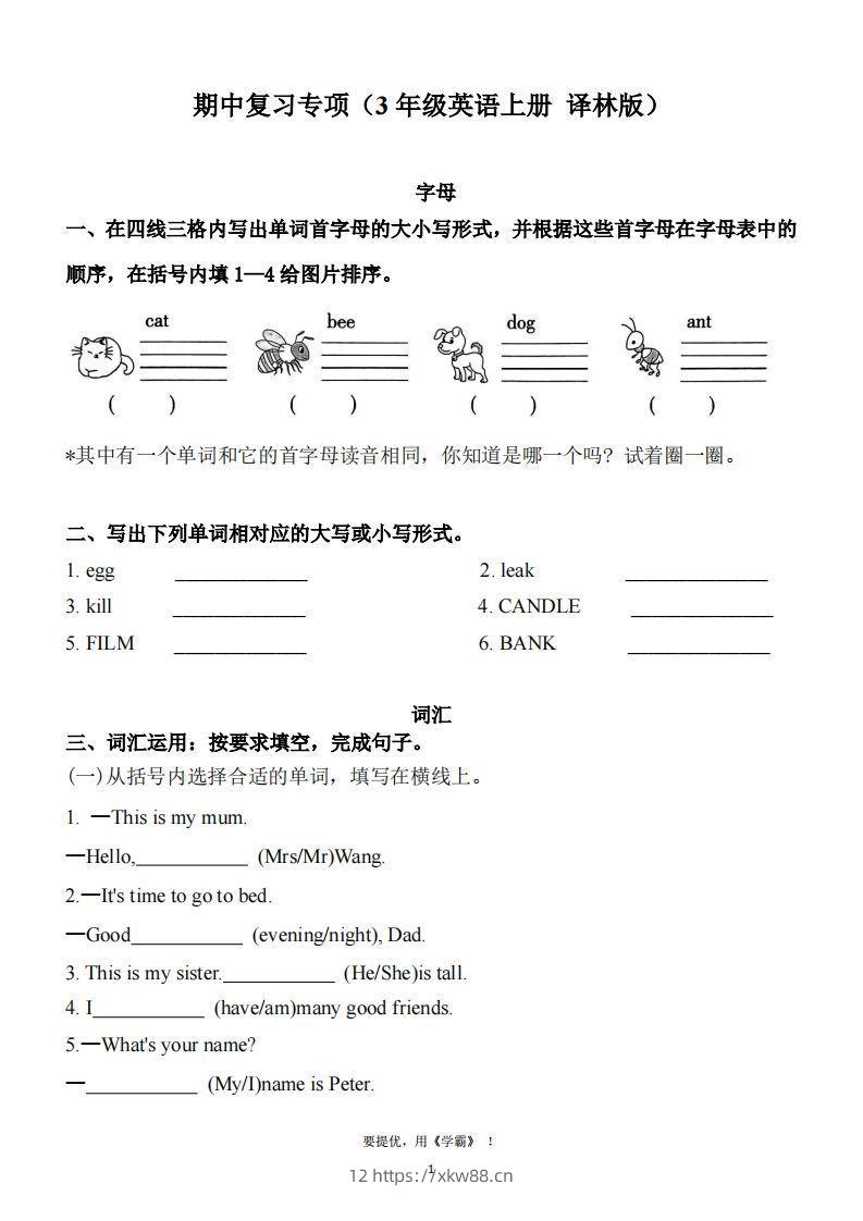 期中复习专项（三上英语译林版）-佑学宝学科网