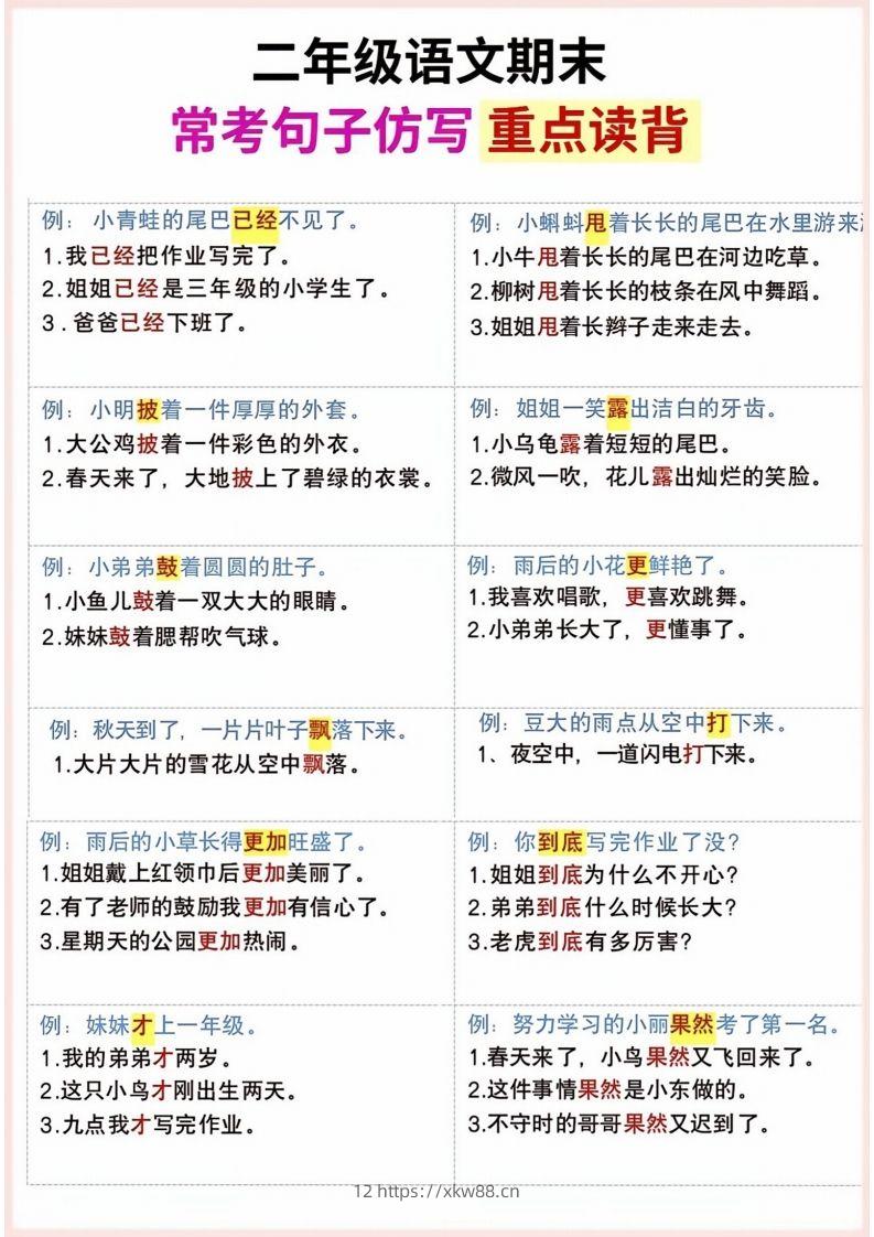 图片[2]-二年级上册语文期末句子仿写-佑学宝学科网