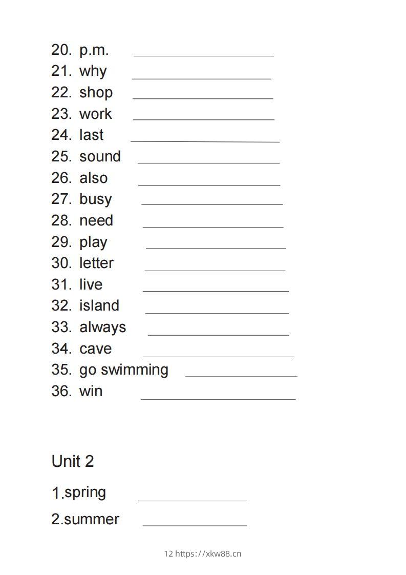 图片[2]-五年级英语下册单词表英译汉（人教PEP版）-佑学宝学科网