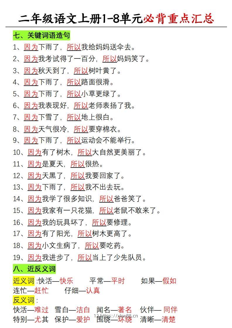 图片[3]-【单元必备重点知识汇总】二上语文-佑学宝学科网