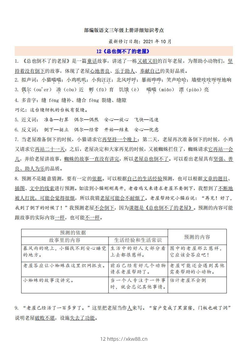三（上）语文第4单元自编知识点-佑学宝学科网