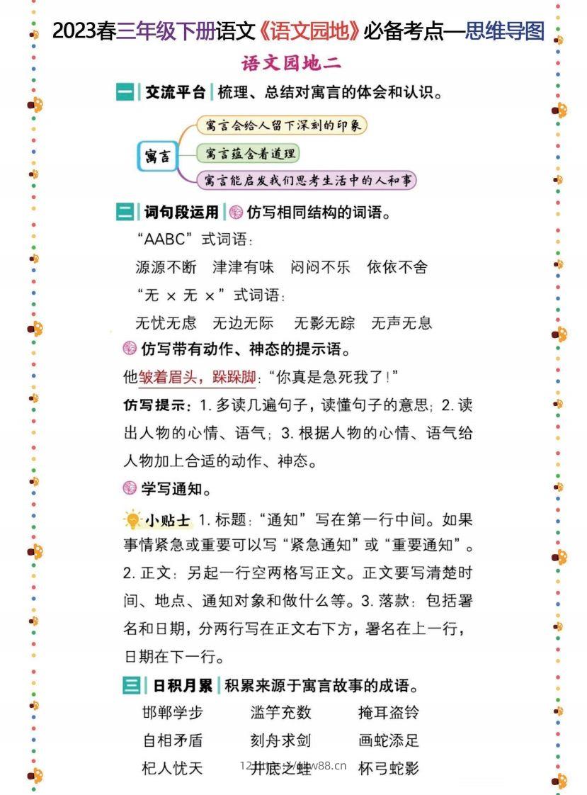 图片[2]-2023春三年级下册语文《语文园地》必备考点—思维导图-佑学宝学科网