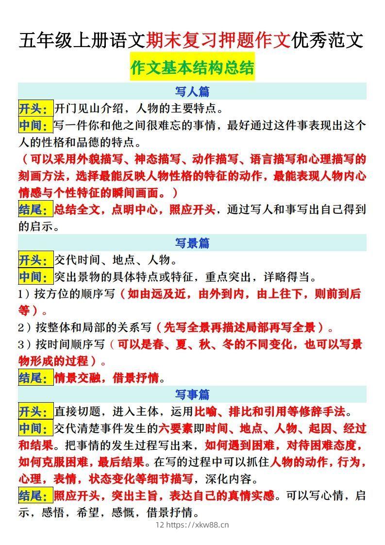 图片[2]-【期末复习押题作文优秀范文】五上语文-佑学宝学科网