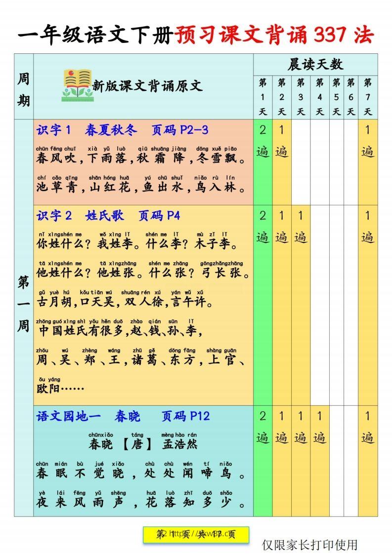 一年级语文【预习课文背诵337法】-佑学宝学科网