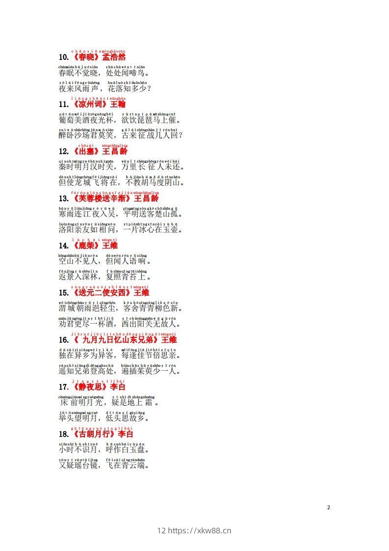 图片[2]-1.2《必背古诗词汇总》（注音版）-佑学宝学科网