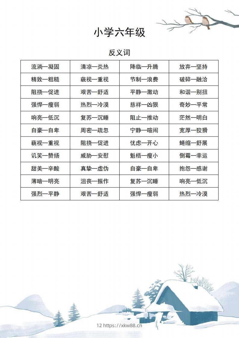 六年级语文近义词和反义词汇总-佑学宝学科网