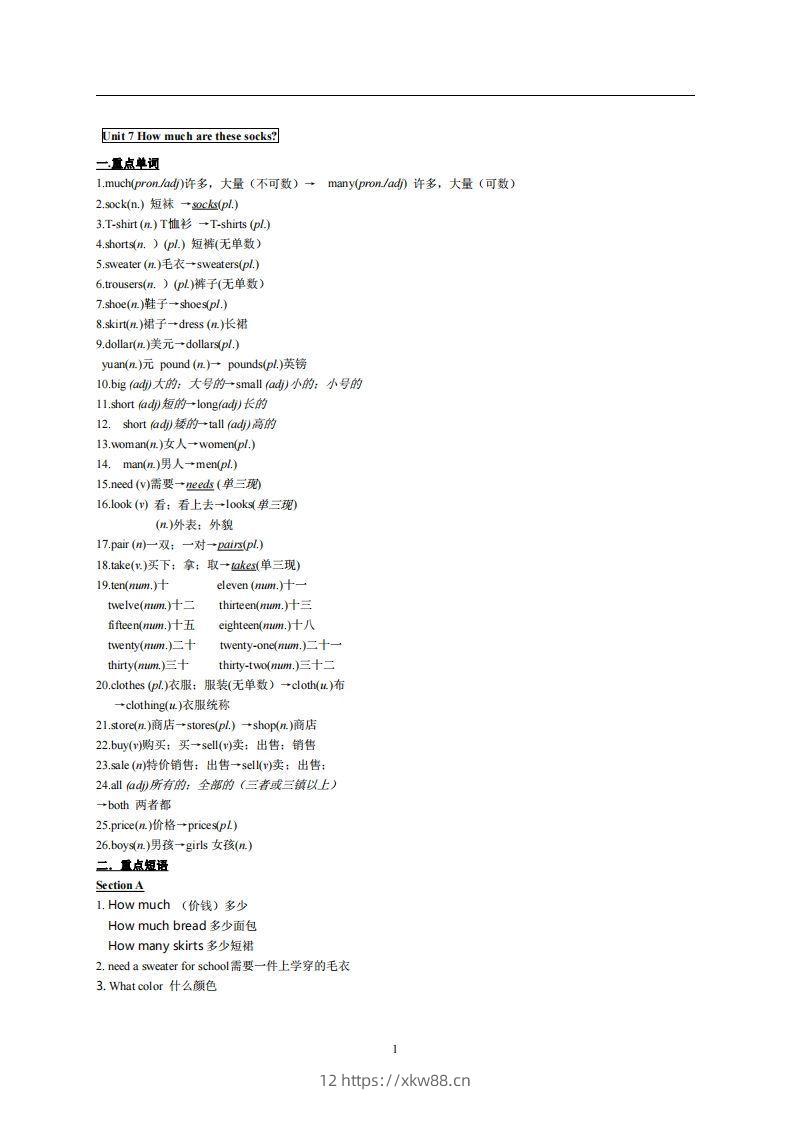 7.人教版七年级上英语Unit7复习提纲-佑学宝学科网