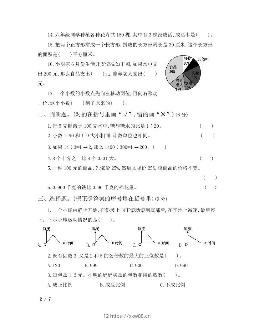 图片[2]-六年级小升初数学模拟卷（一）-佑学宝学科网
