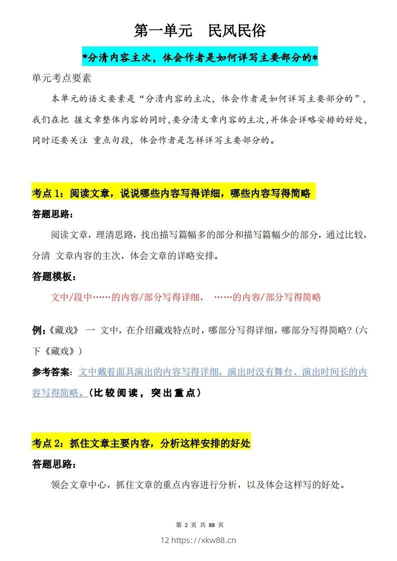 图片[2]-六下语文阅读理解与答题模板88页-佑学宝学科网