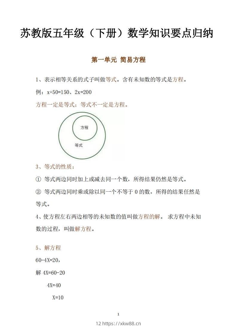 五下数学：苏教版数学知识点-佑学宝学科网