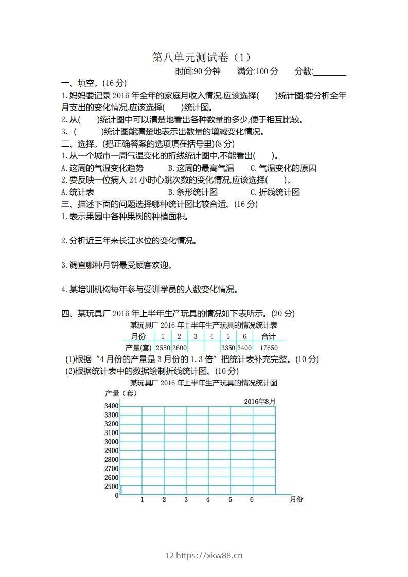 四下青岛版数学第八单元检测卷.1(五四制)-佑学宝学科网