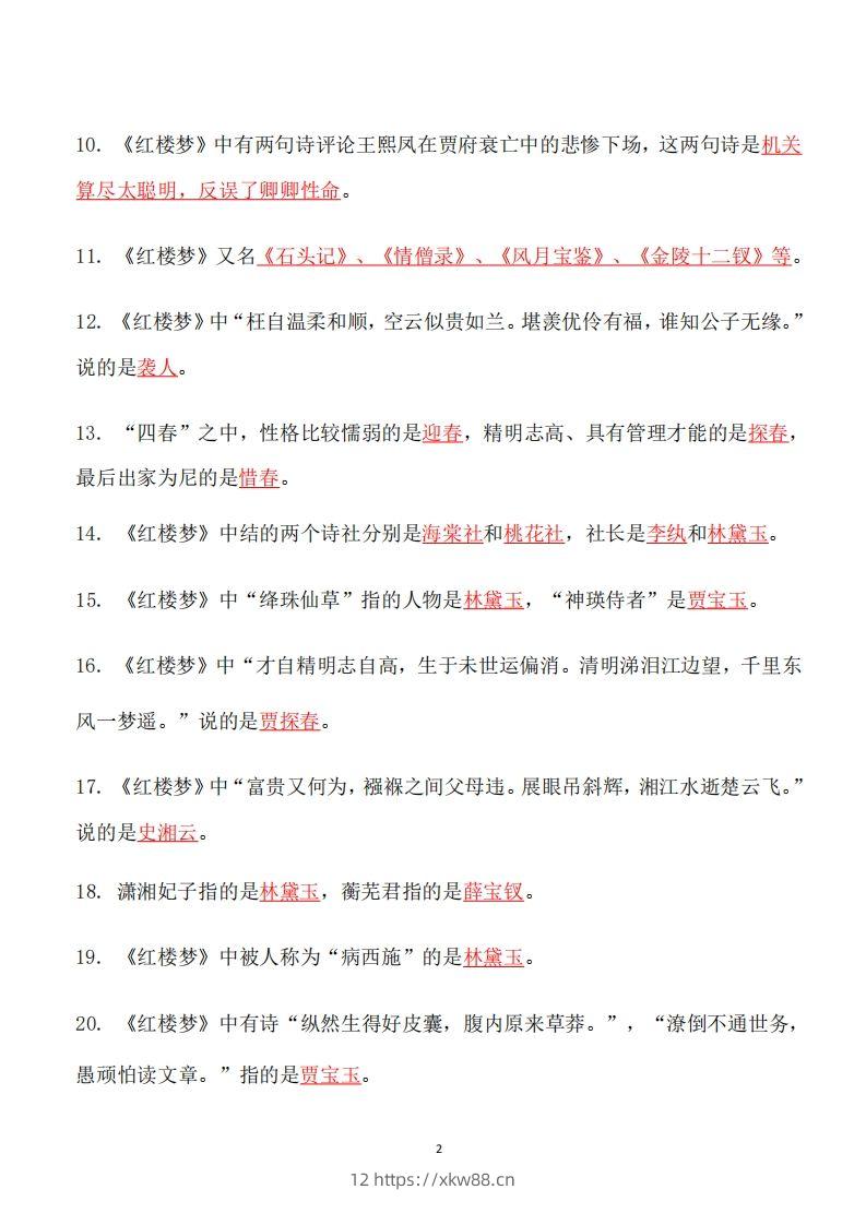 图片[2]-四大名著必考知识点《红楼梦》_知识点-佑学宝学科网