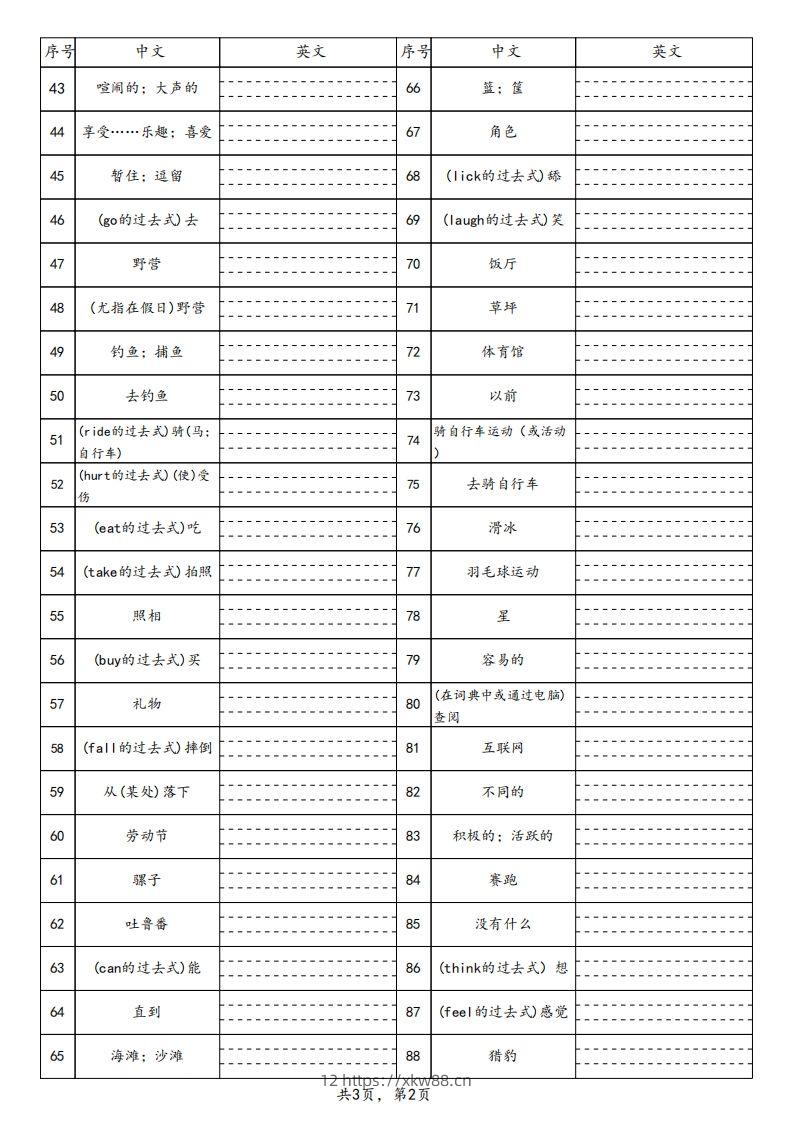 图片[2]-【默写】25春人教pep六下英语单词默写表（3页）-佑学宝学科网