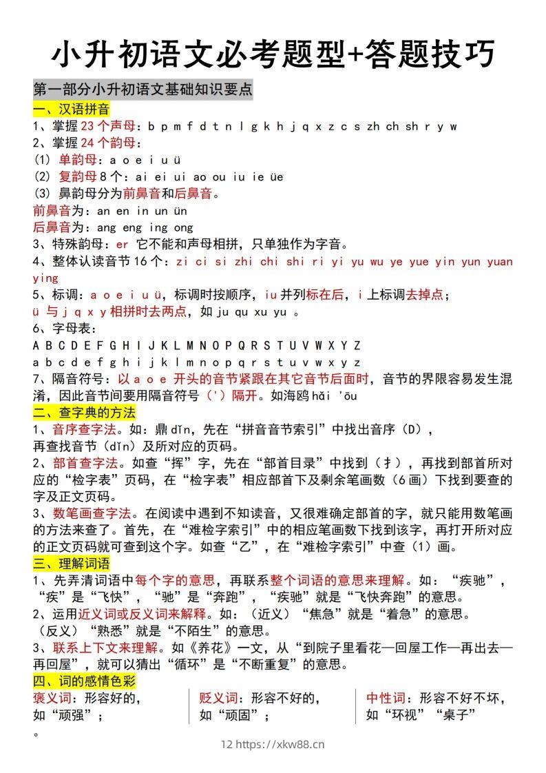 【语文】小升初语文必考题型+答题技巧-佑学宝学科网