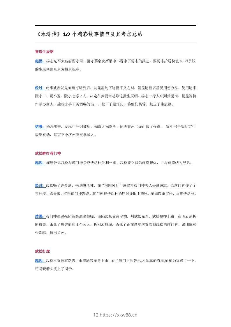 《水浒传》10个精彩故事情节及其考点总结-佑学宝学科网