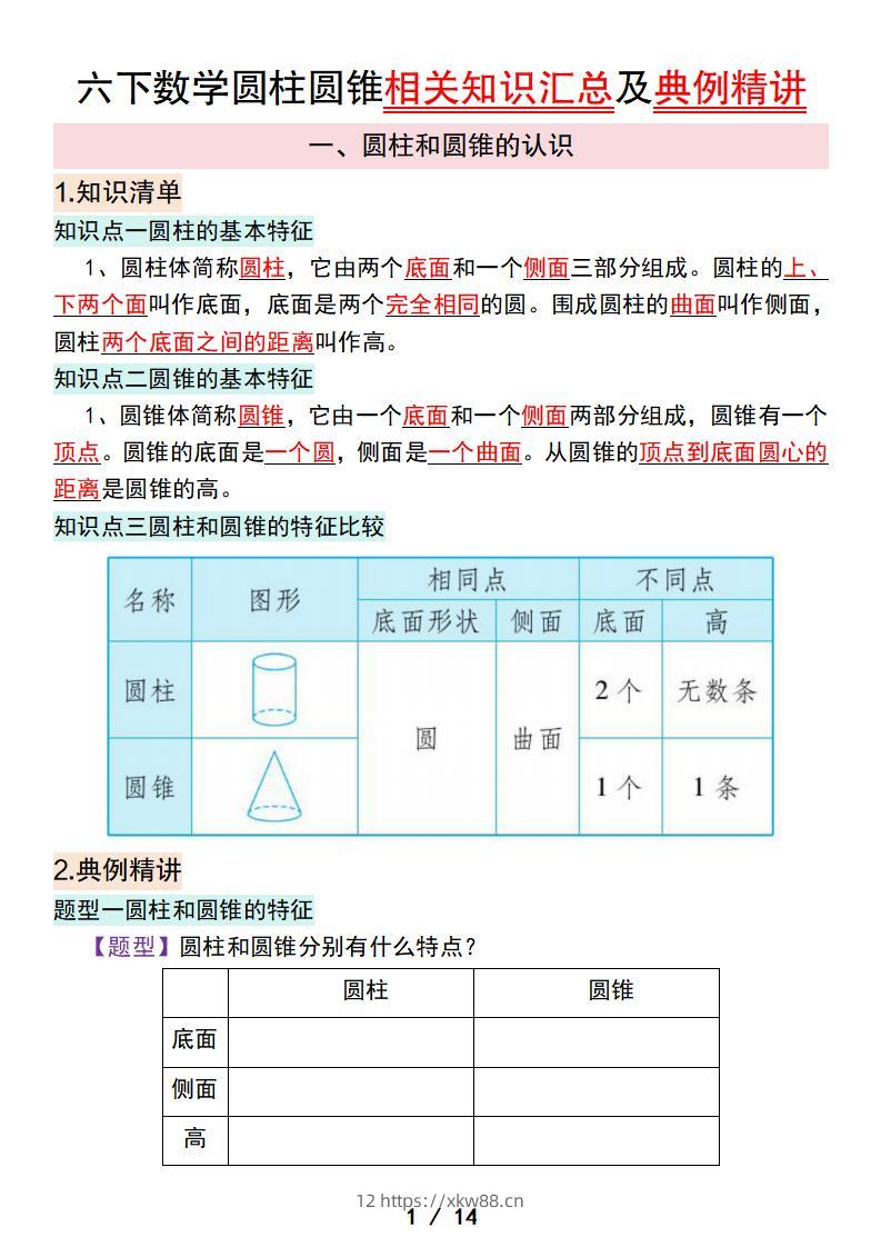 六下数学圆柱圆锥相关知识汇总及典例精讲-佑学宝学科网