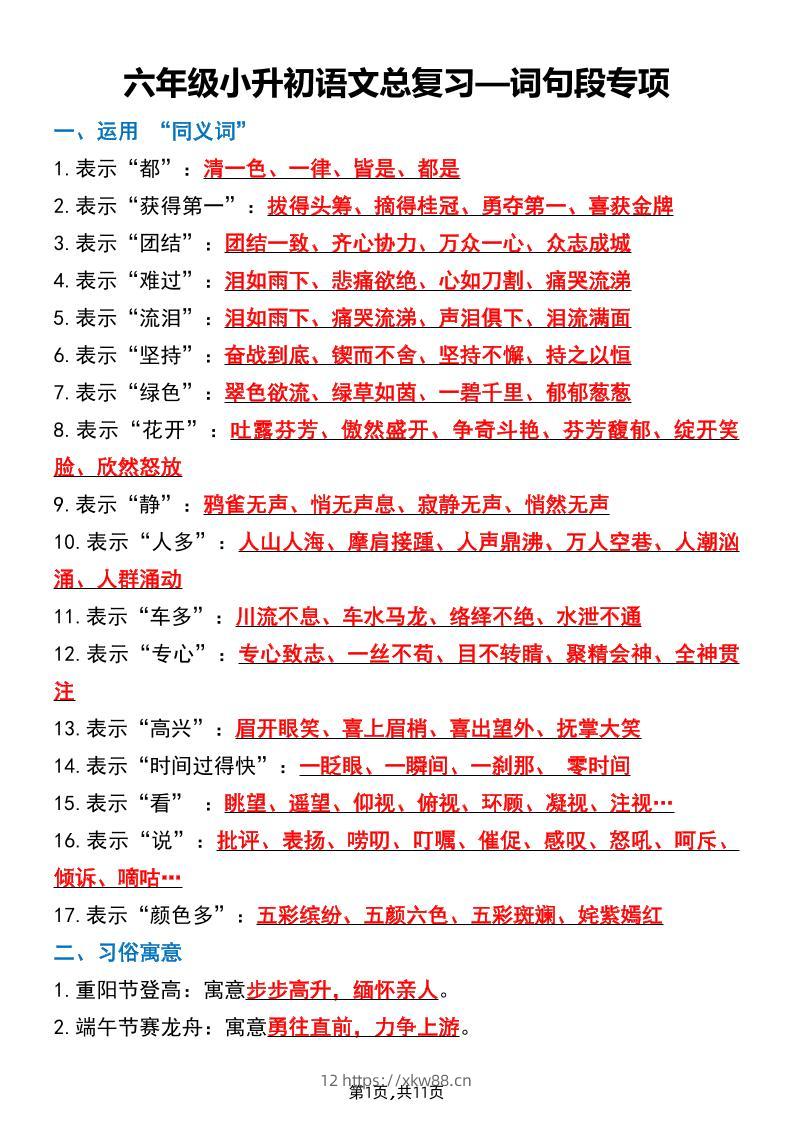 六下小升初语文词句段专项总复习-佑学宝学科网