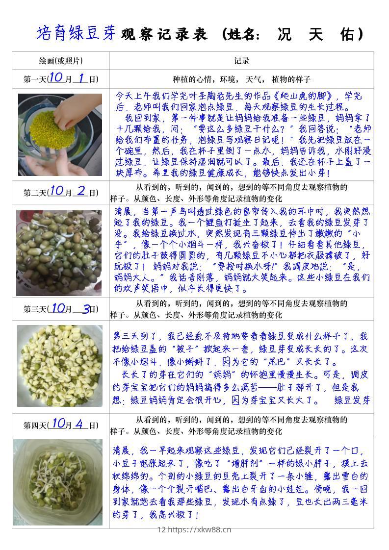 四上语文习作三：培育绿豆芽观察日记2《写观察日记》4页-佑学宝学科网