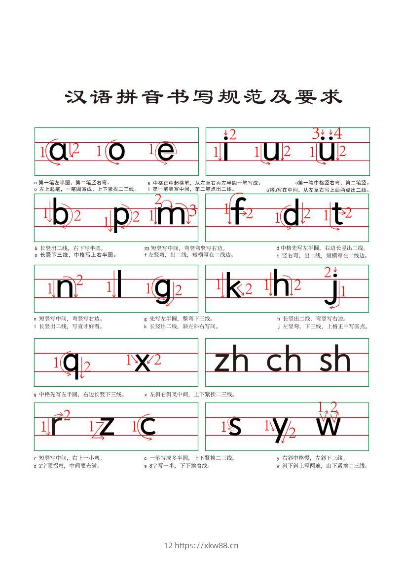 一年级上语文汉语拼音笔顺规范书写-佑学宝学科网