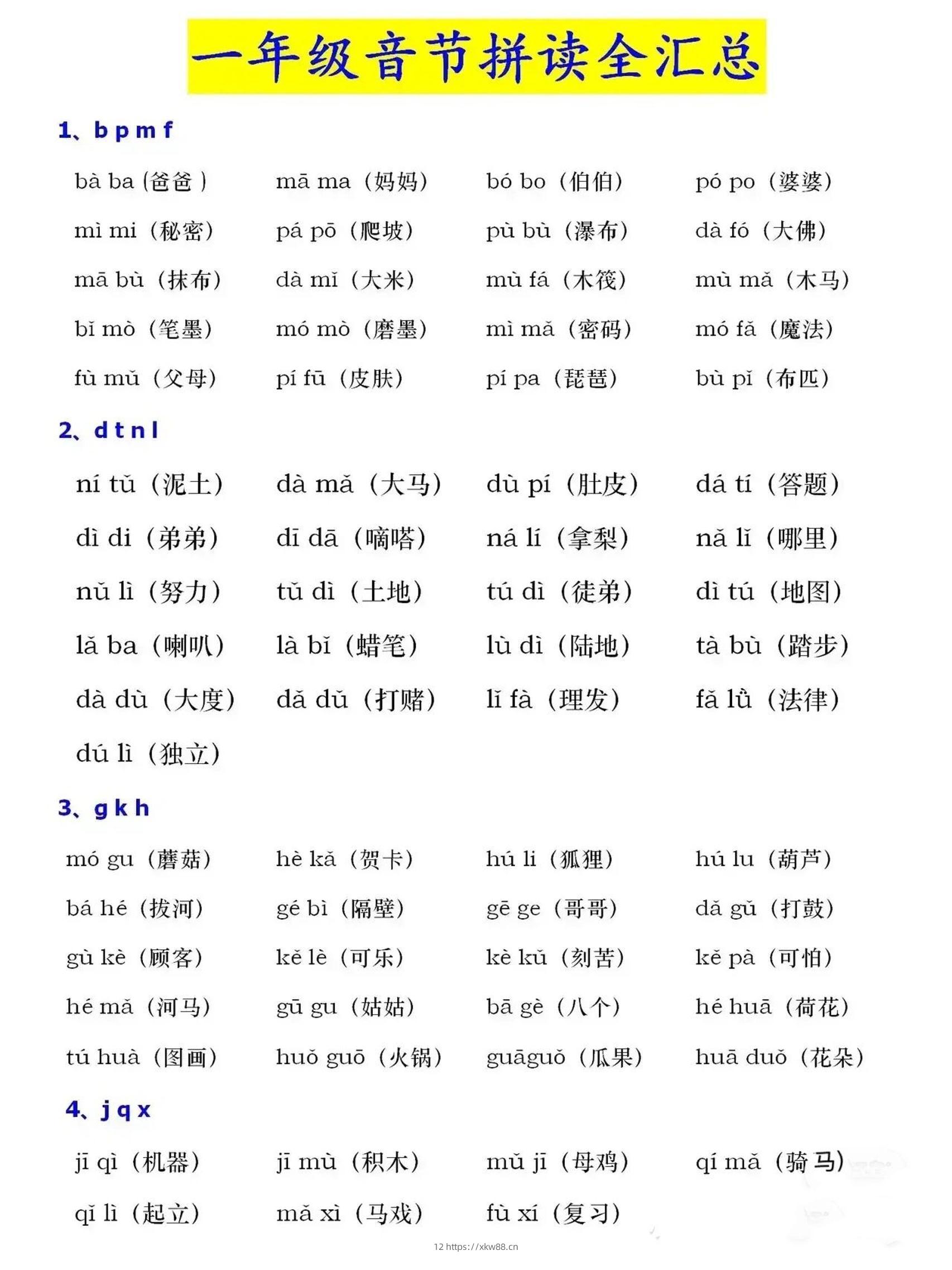 一年级上语文音节拼读全汇总-佑学宝学科网